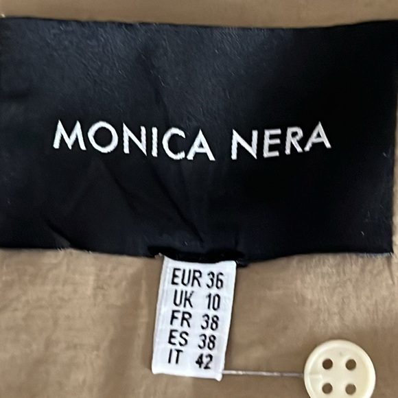 Monica Nera Long Sleeve Mandarin Collar Button Front Shirt in Tan - Size Medium - Picture 4 of 8